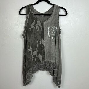 Odette Sleeveless Camo Print Sequined Pocket Tunic Top One Size